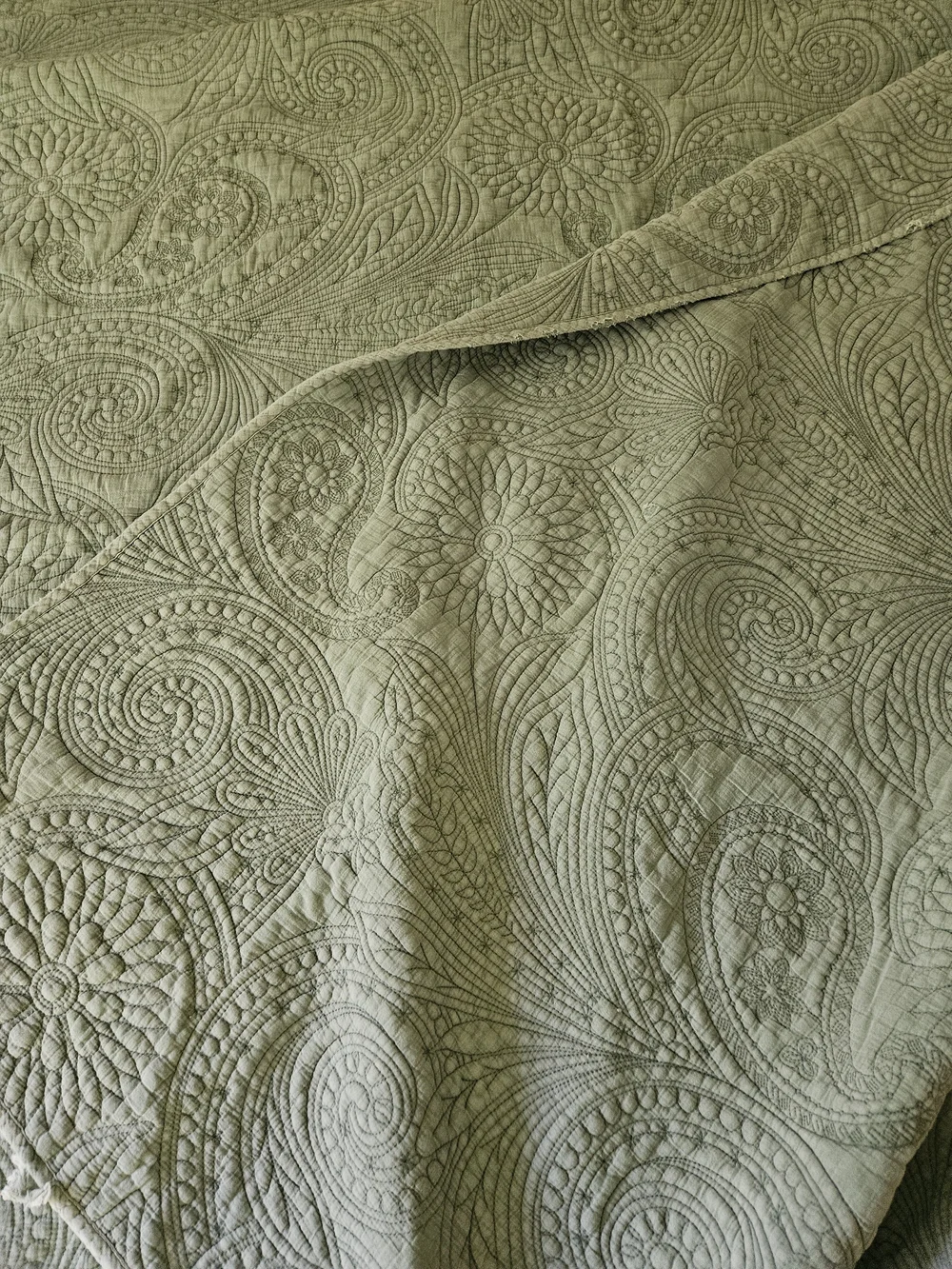 Shabby Chic Quilted Bedspread in Sage Green